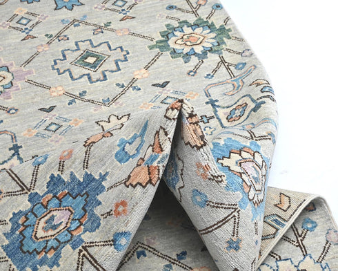 12 Ft Silver Gray Aryana Afghan Hand Knotted Veg Dye Wool Runner Rug